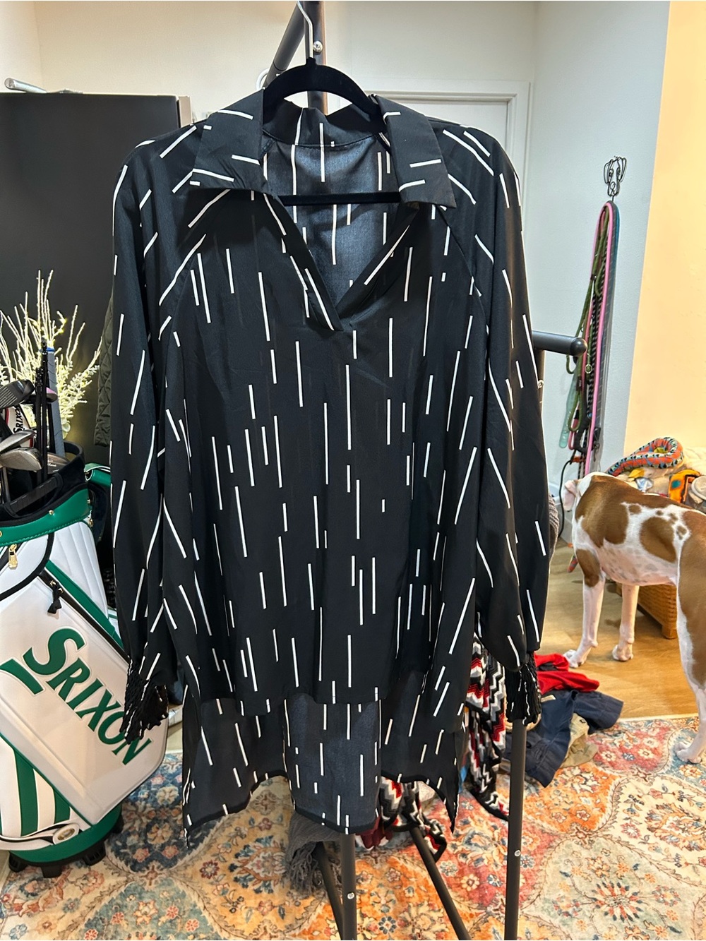SHEIN Black Tunic with White Linear Print